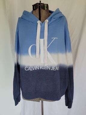 Calvin Klein Jeans Hoodie, Large, Blue/White